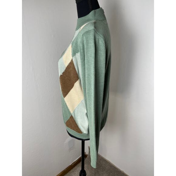 VTG Alfred Dunner Women's Wool Geometric Sequin Artzy Funnel Sweater Green PL - Picture 5 of 10